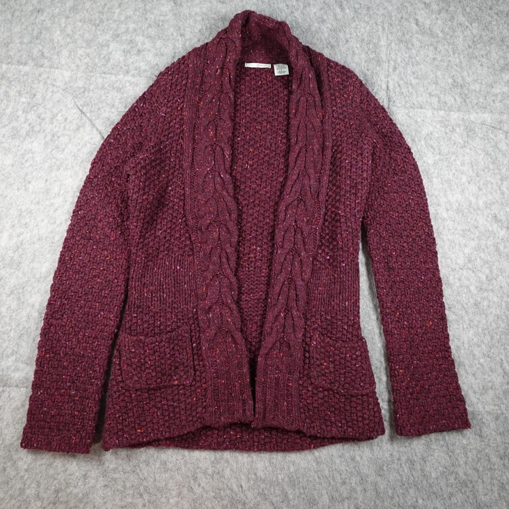 Guinevere Cardigan Women Small Purple Wool Cashmere Cable Knit Open Front Anthro